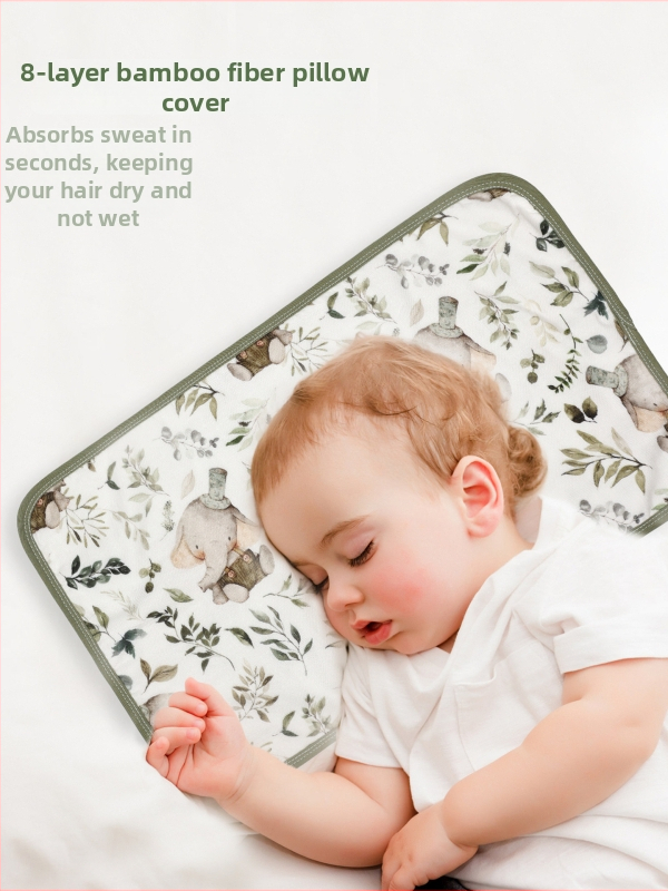 Бебешка възглавничка от марля с осем слоя и бамбуково-памучна материя, стил карикатура, подходяща за бебета и малки деца.
