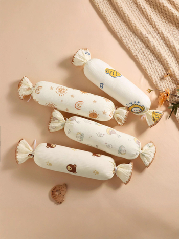 Възглавничка за новородени, цилиндрична, с анти-ударни странични защити, сваляем и перащ се калъф от чист памук газе