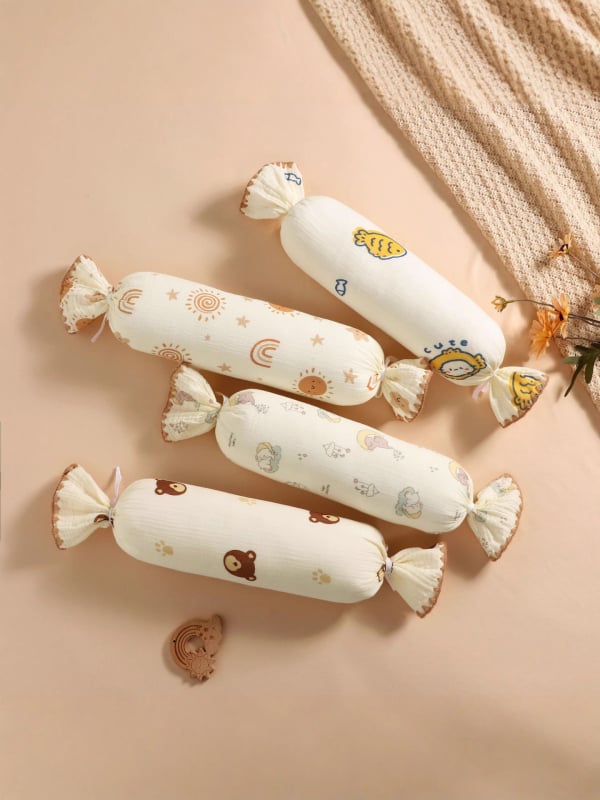 Възглавничка за новородени, цилиндрична, с анти-ударни странични защити, сваляем и перащ се калъф от чист памук газе