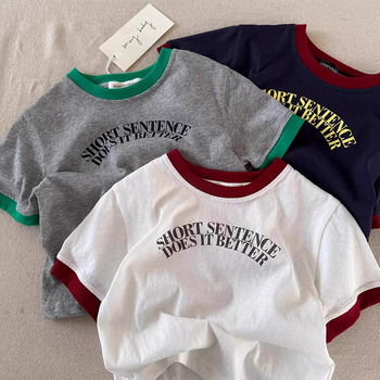 Tricou pentru copii, mâneci scurte, 100% bumbac, imprimeu desen animat, guler rotund, vară 2025