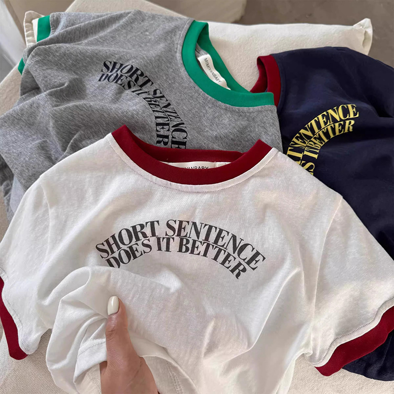 Tricou pentru copii, mâneci scurte, 100% bumbac, imprimeu desen animat, guler rotund, vară 2025