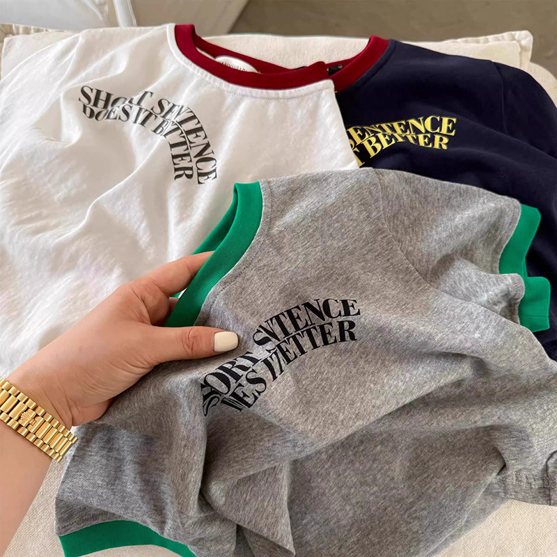 Tricou pentru copii, mâneci scurte, 100% bumbac, imprimeu desen animat, guler rotund, vară 2025