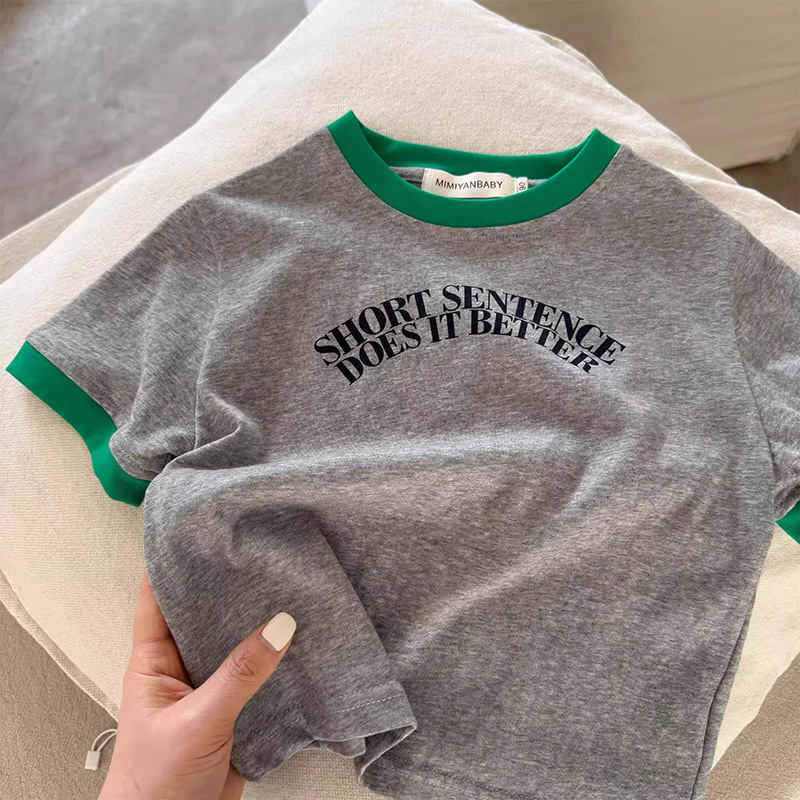 Tricou pentru copii, mâneci scurte, 100% bumbac, imprimeu desen animat, guler rotund, vară 2025