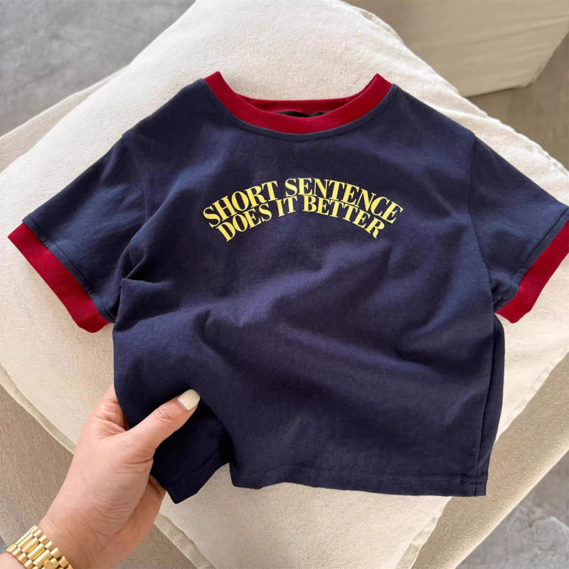 Tricou pentru copii, mâneci scurte, 100% bumbac, imprimeu desen animat, guler rotund, vară 2025