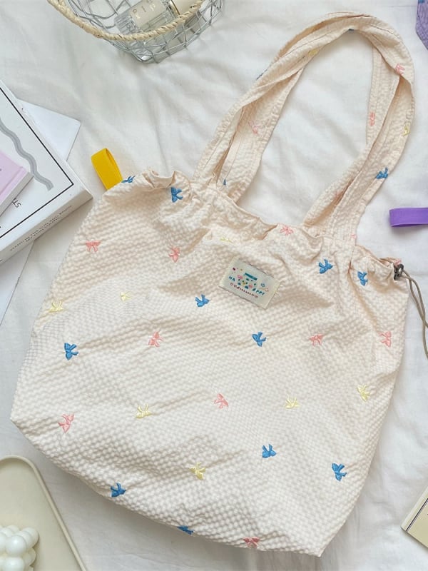 Torbica Tote s mašnicom na ramenu, ulični stil, poliester, srednja veličina, otvoreni vrh