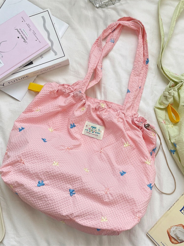 Torbica Tote s mašnicom na ramenu, ulični stil, poliester, srednja veličina, otvoreni vrh