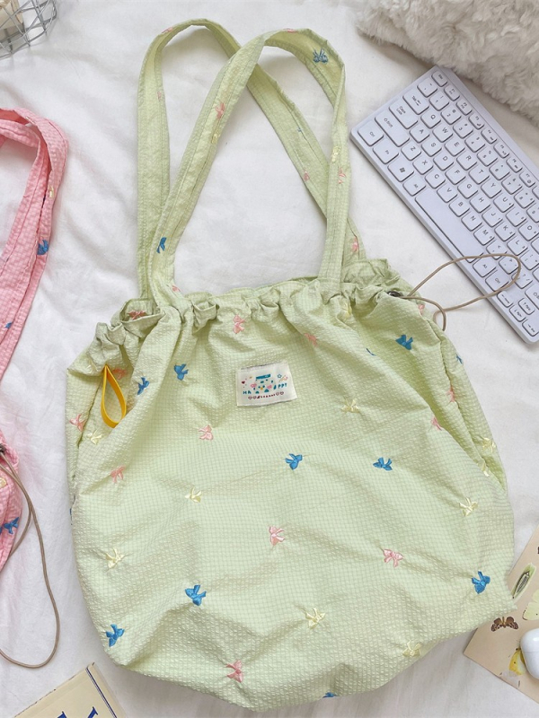 Torbica Tote s mašnicom na ramenu, ulični stil, poliester, srednja veličina, otvoreni vrh