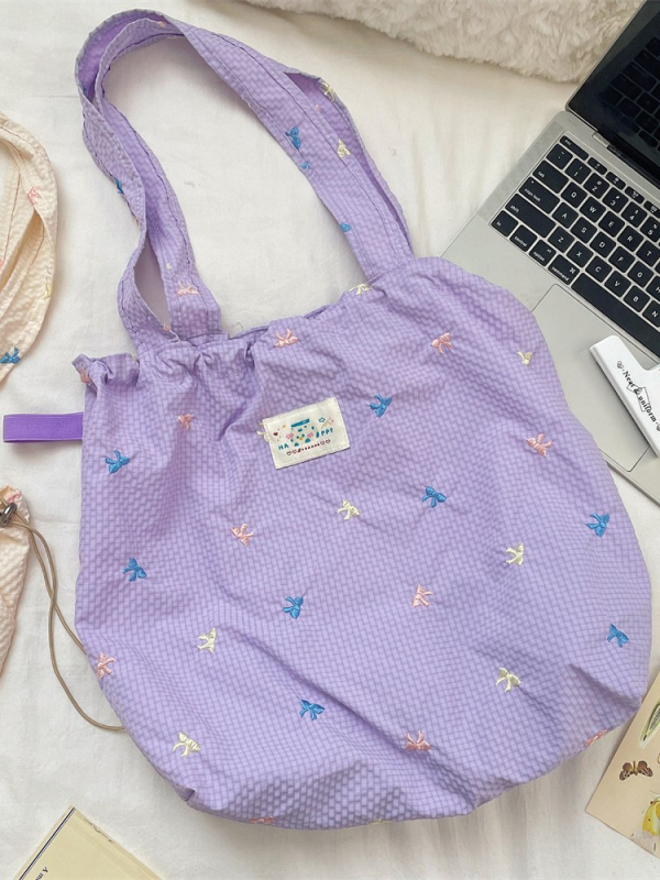 Torbica Tote s mašnicom na ramenu, ulični stil, poliester, srednja veličina, otvoreni vrh