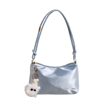 Korejski stil ženska torbica preko ramena s lesketim satenskim vanjskim dijelom, zatvarač, horizontalan četverokutni oblik, poliester podstava, proljeće 2024