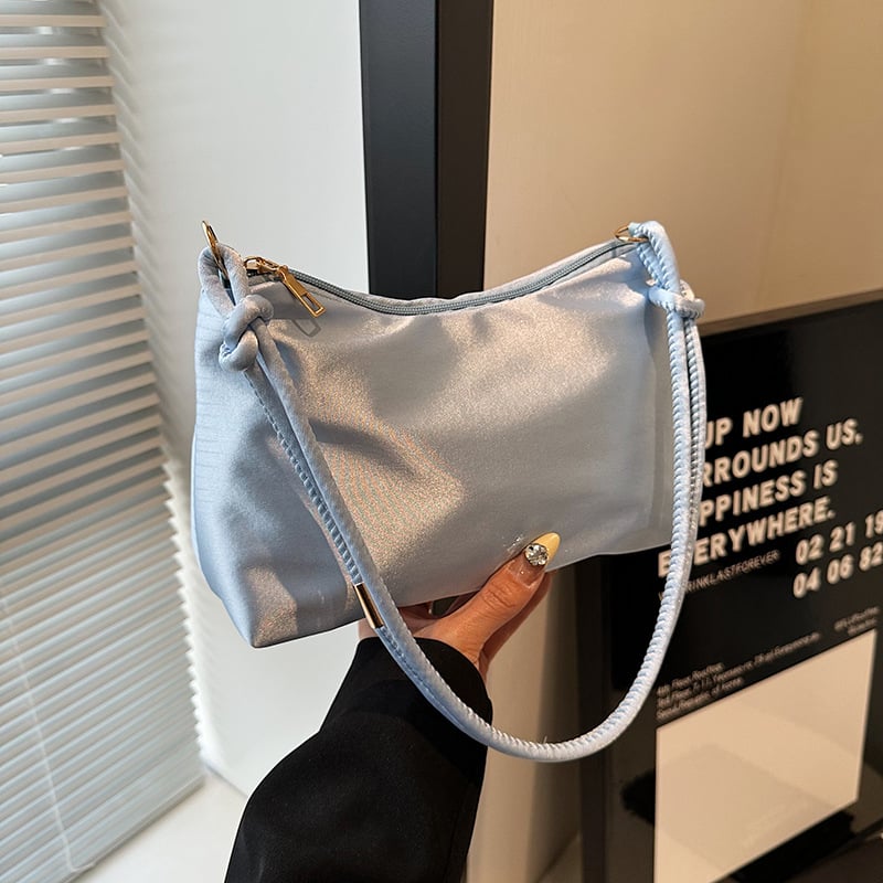 Korejski stil ženska torbica preko ramena s lesketim satenskim vanjskim dijelom, zatvarač, horizontalan četverokutni oblik, poliester podstava, proljeće 2024