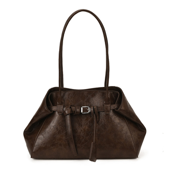 PU кожена чанта за рамо за жени – голям обем, винтидж стил, хоризонтална квадратна форма, магнитно закопчаване, джоб с цип