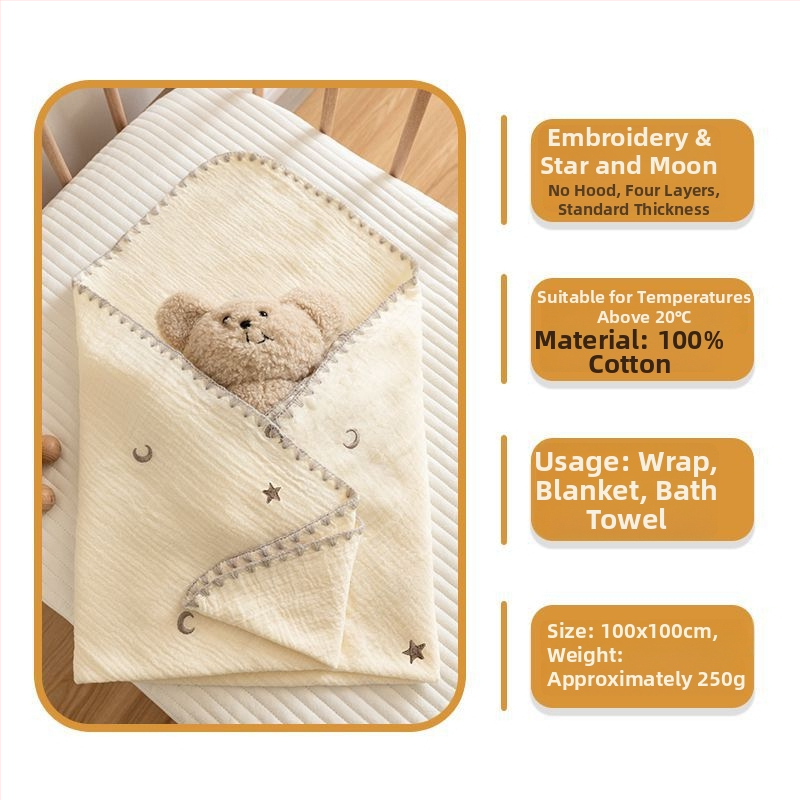Νεογέννητο πάπλωμα αγκαλιάς από 100% βαμβάκι, παχυνόμενο για φθινοπωρινό-χειμερινό, ελαφρύ πολυτελές στυλ, 500–800 g