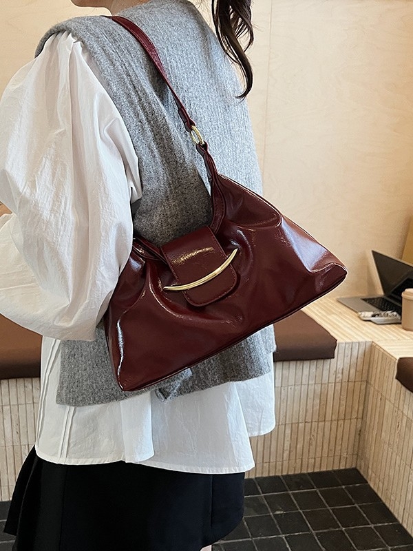 Torba za podlakticu preko ramena – gradski minimalistički stil, PU materijal, pravokutnog oblika, zatvarač, poliester podstava
