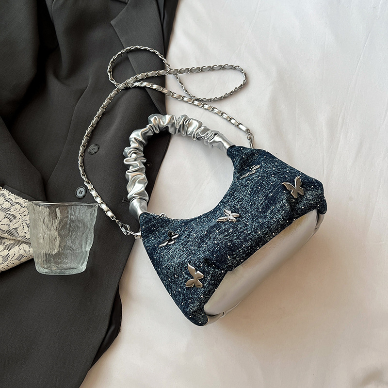 Denim crossbody torba s oblikom dumpling, zatvarač, gradski stil