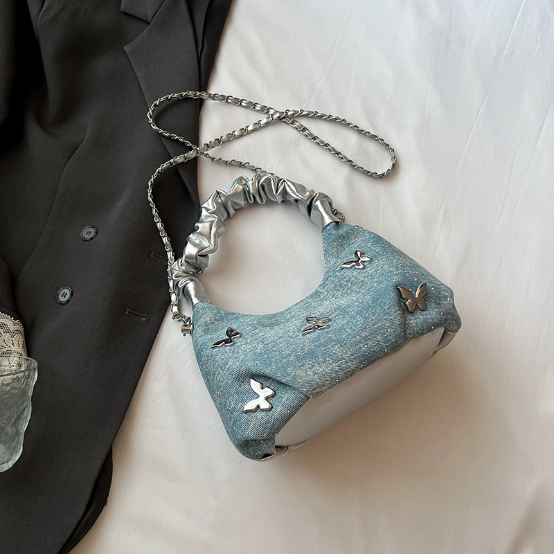 Denim crossbody torba s oblikom dumpling, zatvarač, gradski stil