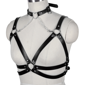 Сърцевидна яка и тяло верига с регулируем пояс — дамски модел, имитационна кожа, дължина 80–100 cm, двойна презрамка