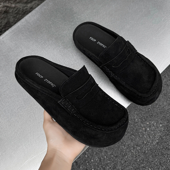 Мъжки обувки на платформи с дебела подметка за повишаване на височината, горна част от велур, гумена подметка, обувки без връзки, casual стил, модел 92286