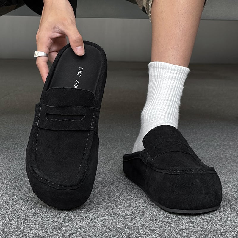 Мъжки обувки на платформи с дебела подметка за повишаване на височината, горна част от велур, гумена подметка, обувки без връзки, casual стил, модел 92286