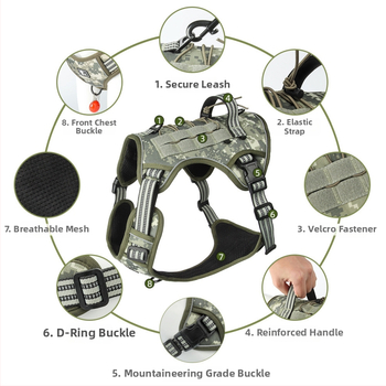 Weixun nylon гръден презрамник за кучета - тактически, издръжлив на износване, против ухапване, с каишка