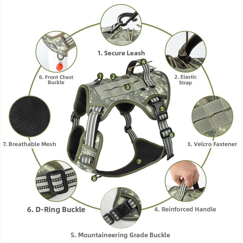 Weixun nylon гръден презрамник за кучета - тактически, издръжлив на износване, против ухапване, с каишка