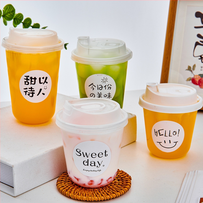 Ceașcă de cafea de unică folosință cu capac pentru băuturi reci, pentru magazine de ceai cu lapte, capacități 300–500 ml