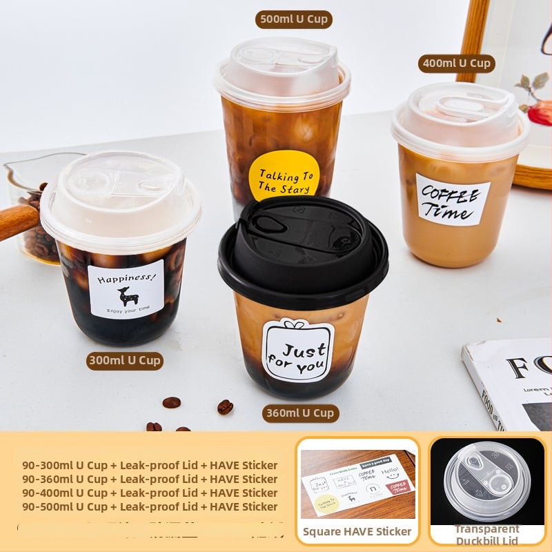 Ceașcă de cafea de unică folosință cu capac pentru băuturi reci, pentru magazine de ceai cu lapte, capacități 300–500 ml