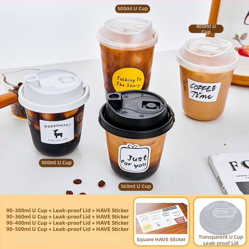 Ceașcă de cafea de unică folosință cu capac pentru băuturi reci, pentru magazine de ceai cu lapte, capacități 300–500 ml