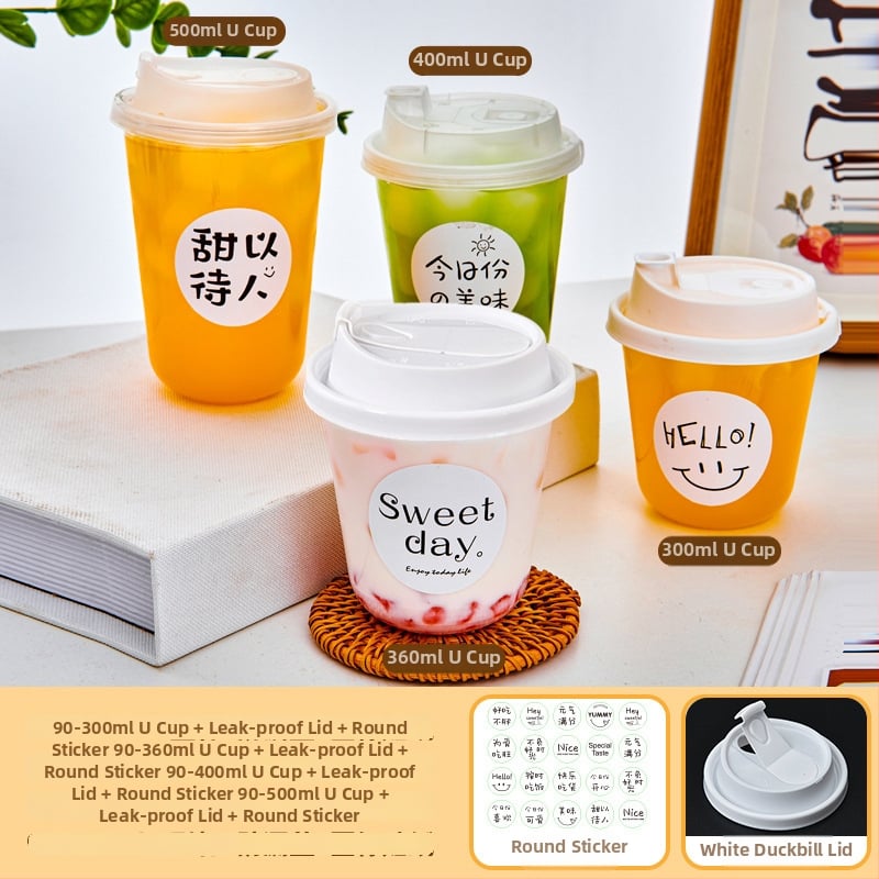 Ceașcă de cafea de unică folosință cu capac pentru băuturi reci, pentru magazine de ceai cu lapte, capacități 300–500 ml