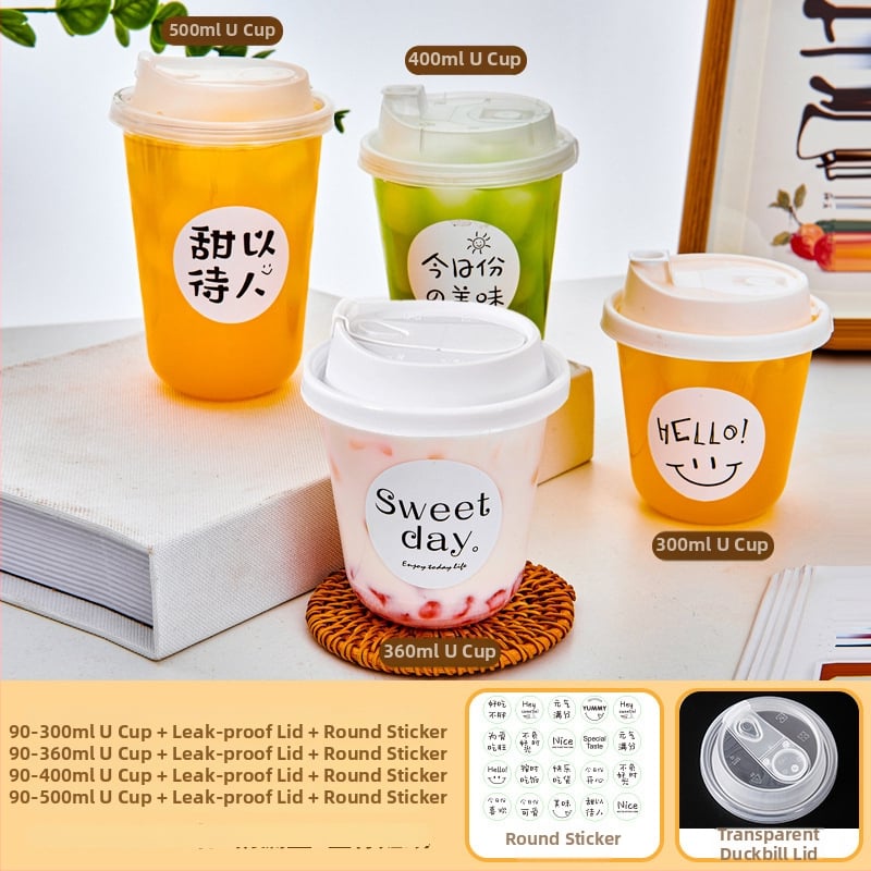 Ceașcă de cafea de unică folosință cu capac pentru băuturi reci, pentru magazine de ceai cu lapte, capacități 300–500 ml