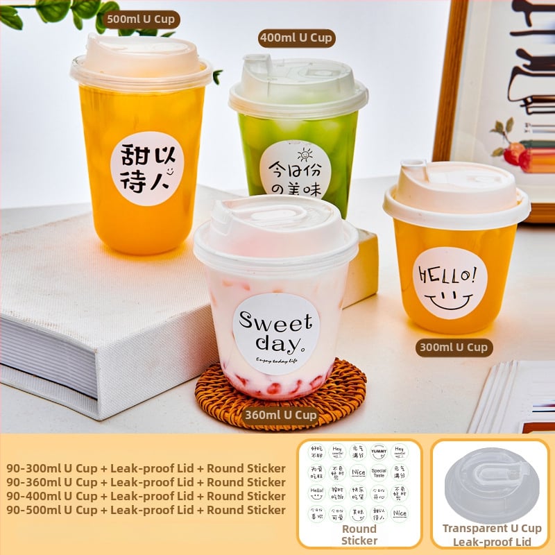 Ceașcă de cafea de unică folosință cu capac pentru băuturi reci, pentru magazine de ceai cu lapte, capacități 300–500 ml