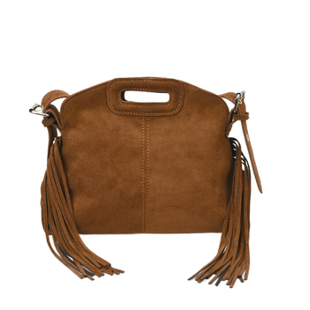 Ženska torbica satchel s resicama, velur koža, crossbody stil, horizontalni četverokutni oblik, otvoreni dizajn, pretinac na zip, pretinac za telefon i dokumente