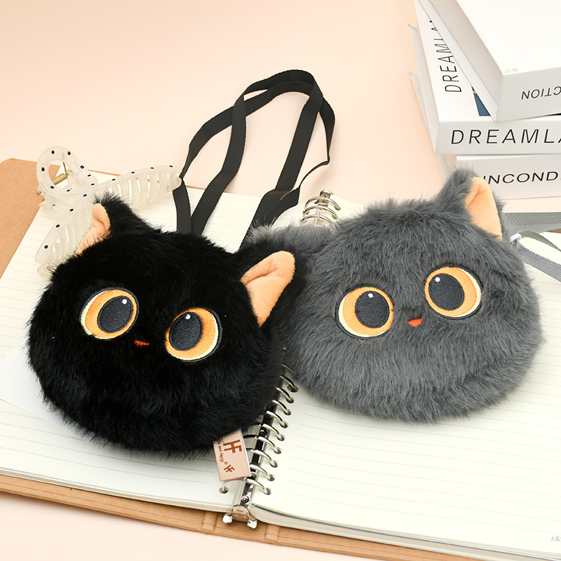 Плюшено коте с големи очи – портмоне през рамо и чантичка за носене, сладък подарък кукла-играчка