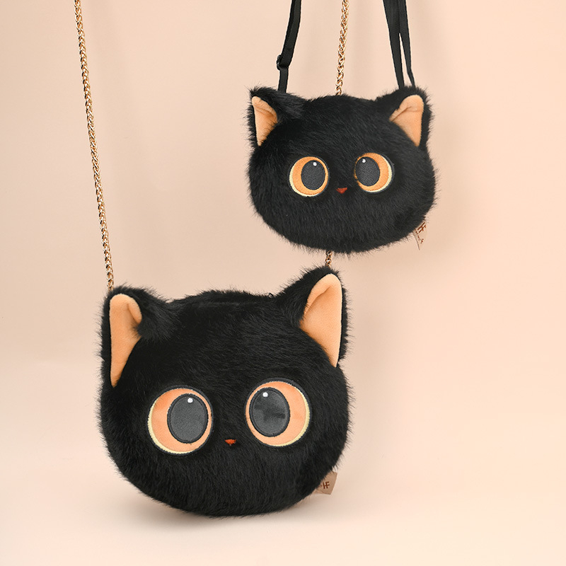 Плюшено коте с големи очи – портмоне през рамо и чантичка за носене, сладък подарък кукла-играчка