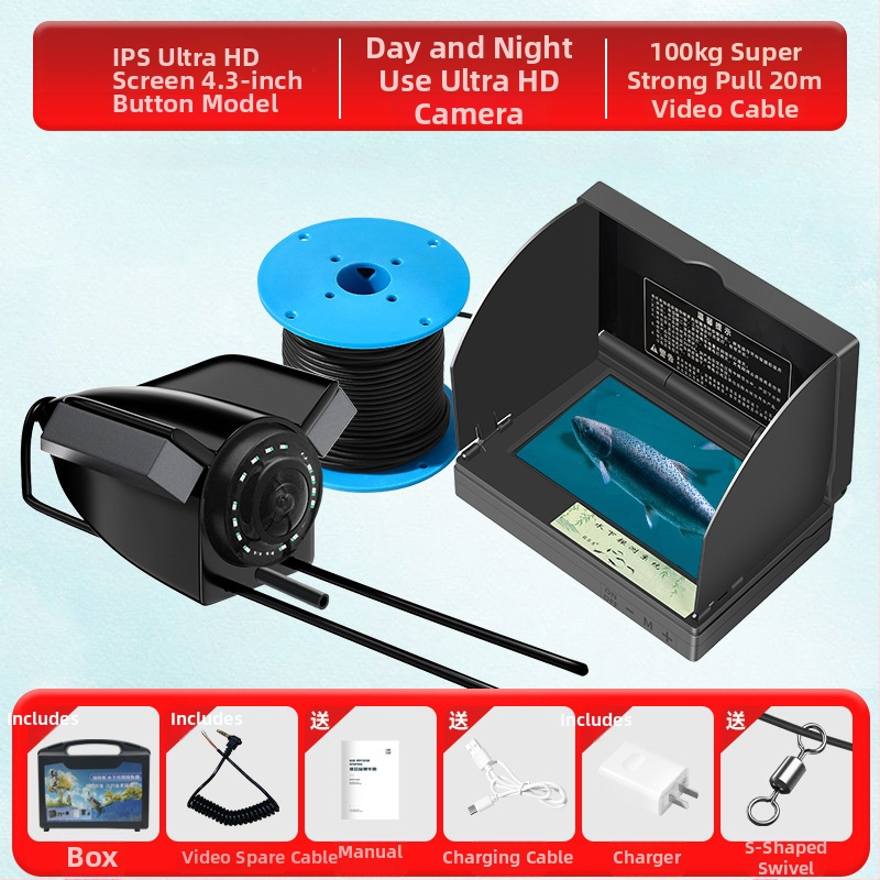 Подводен риболовен ехолот с HD камера и термочувствителна сонда, дълбочина 0.6–30 m, DC 10–18 V