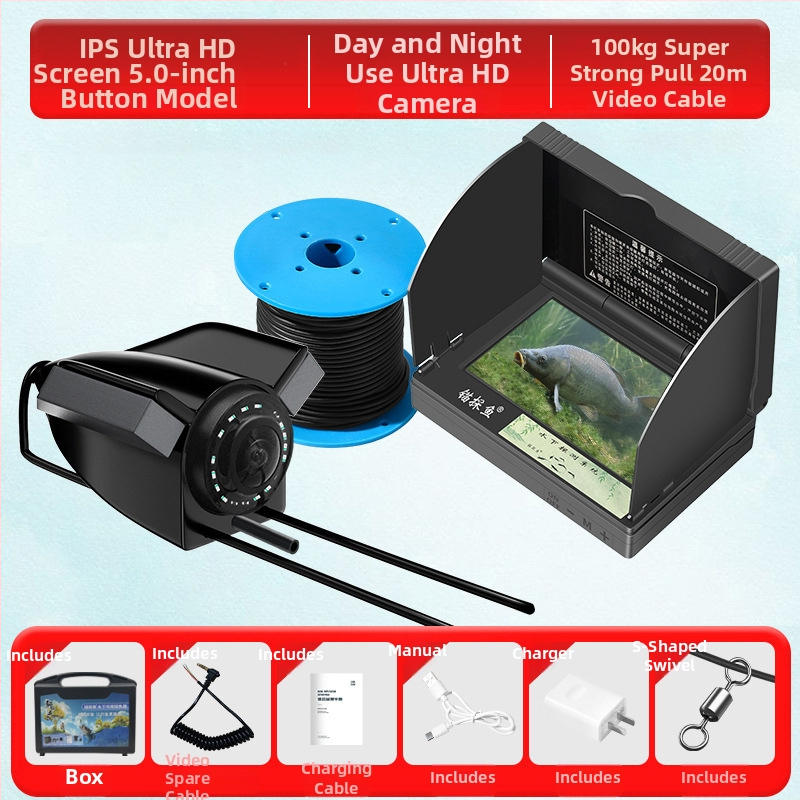 Подводен риболовен ехолот с HD камера и термочувствителна сонда, дълбочина 0.6–30 m, DC 10–18 V