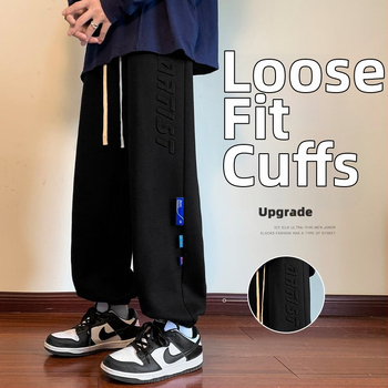 Мъжки свободни спортни панталони със средно-висока талия, полиестерова смес, микроеластичност, нормална дебелина, за всички сезони