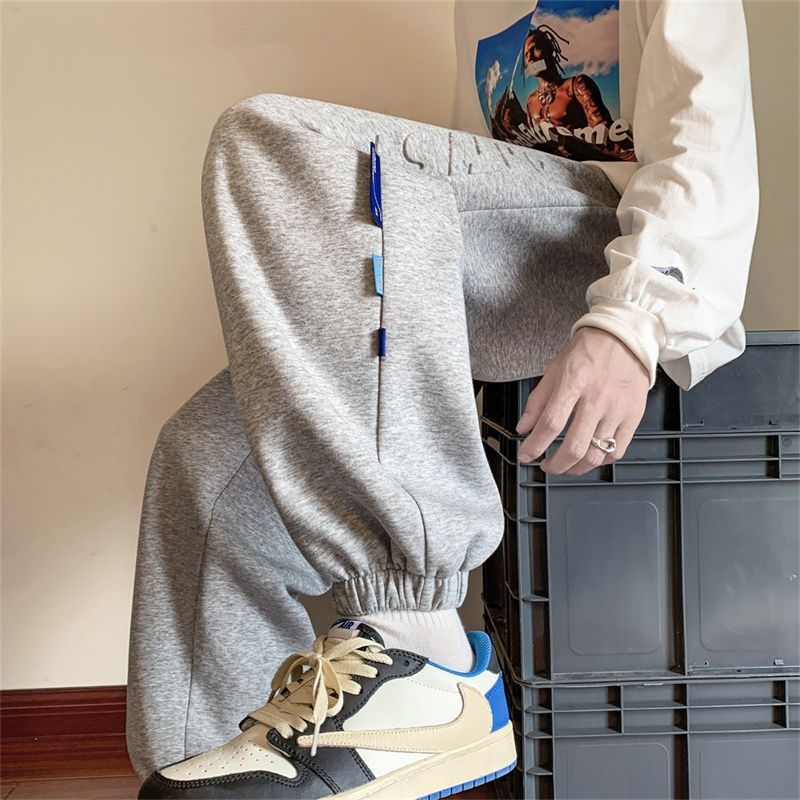 Мъжки свободни спортни панталони със средно-висока талия, полиестерова смес, микроеластичност, нормална дебелина, за всички сезони