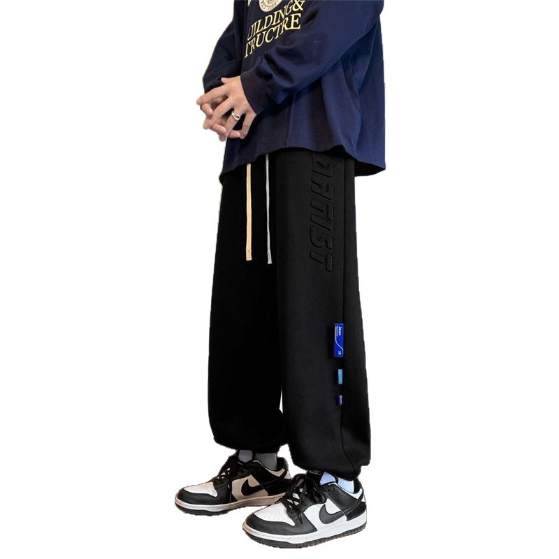 Мъжки свободни спортни панталони със средно-висока талия, полиестерова смес, микроеластичност, нормална дебелина, за всички сезони