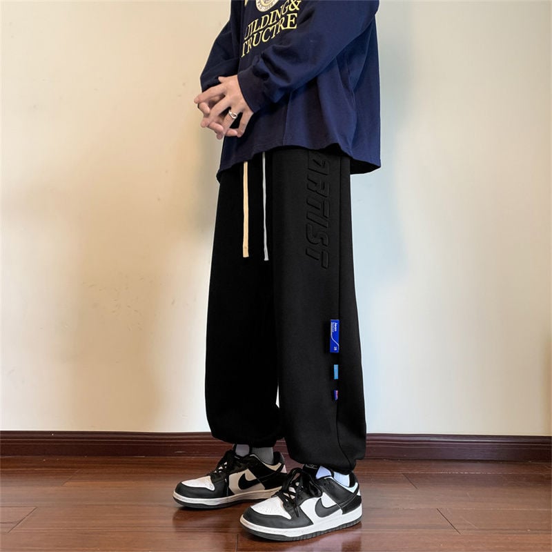 Мъжки свободни спортни панталони със средно-висока талия, полиестерова смес, микроеластичност, нормална дебелина, за всички сезони