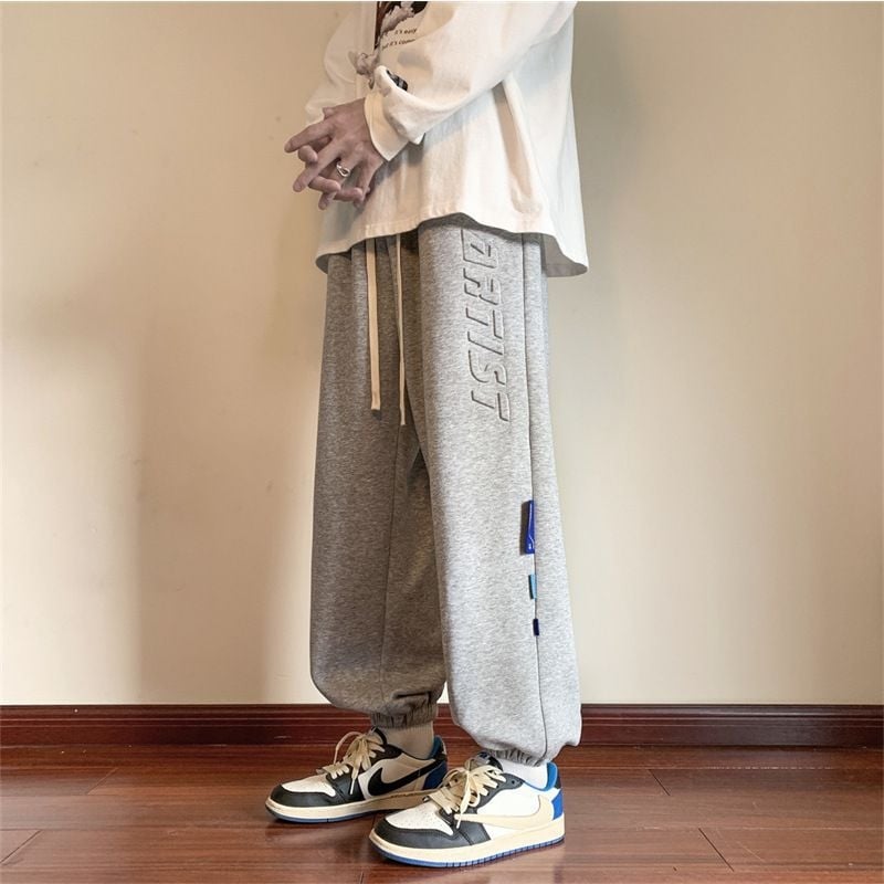 Мъжки свободни спортни панталони със средно-висока талия, полиестерова смес, микроеластичност, нормална дебелина, за всички сезони