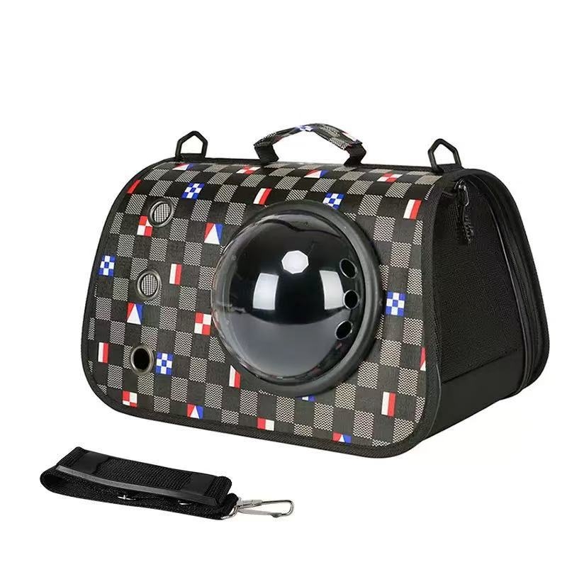 Sac de transport pentru animale de companie pentru pisici și câini, material in, capacitate mare, model monocrom, curea crossbody