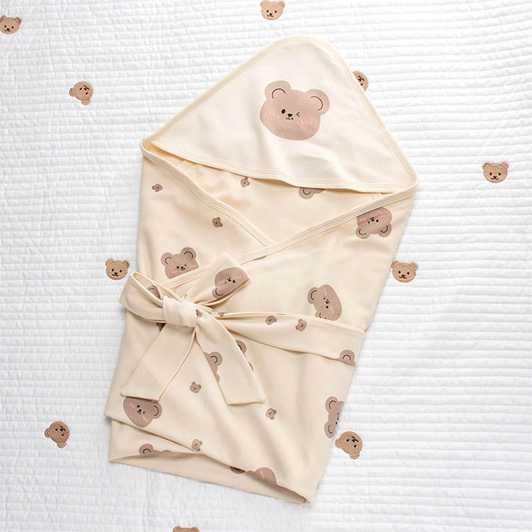 Dvostruko slojevita zavojnica za novorođenčad, 100% pamuk tkanina, punjenje od 100% pamuka, INS-stil, nježan dizajn mede, jesen-zima