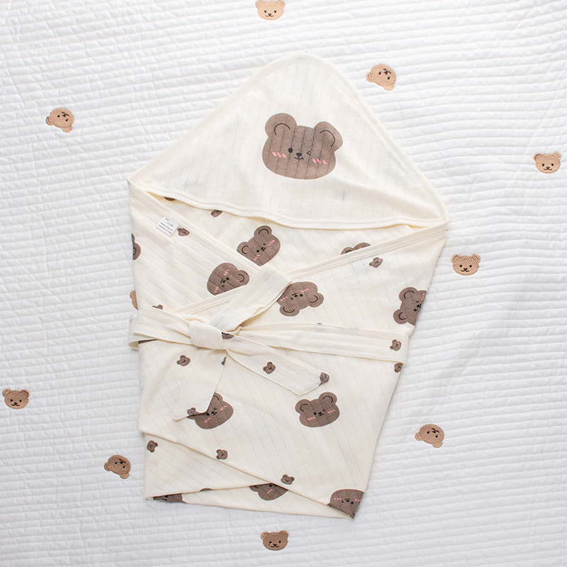 Dvostruko slojevita zavojnica za novorođenčad, 100% pamuk tkanina, punjenje od 100% pamuka, INS-stil, nježan dizajn mede, jesen-zima