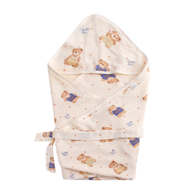 Dvostruko slojevita zavojnica za novorođenčad, 100% pamuk tkanina, punjenje od 100% pamuka, INS-stil, nježan dizajn mede, jesen-zima