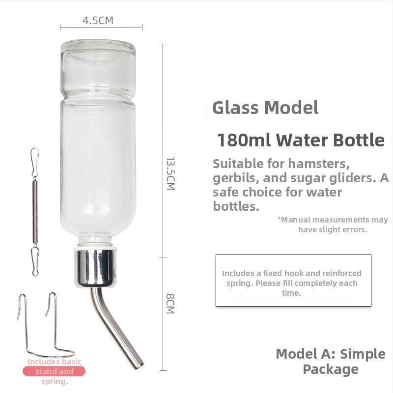 Üvegből készült itatópohár kisállatok számára golyóscsapárral – alkalmas hörcsögöknek és más apró állatoknak