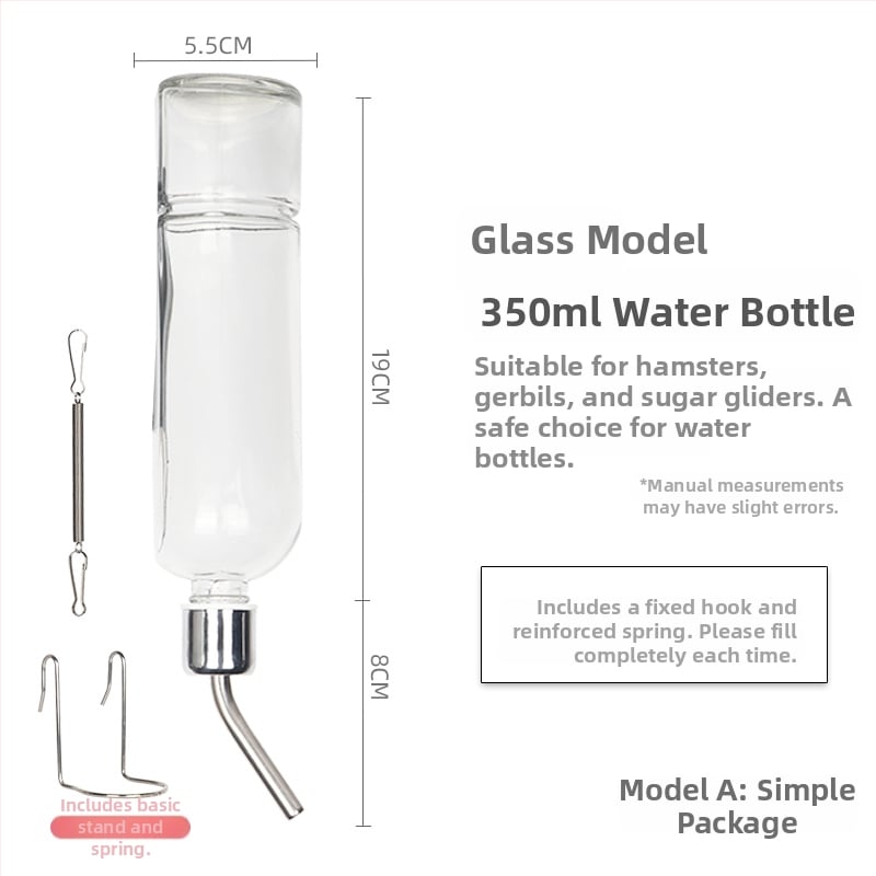 Üvegből készült itatópohár kisállatok számára golyóscsapárral – alkalmas hörcsögöknek és más apró állatoknak