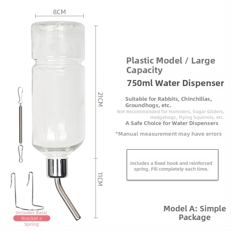 Üvegből készült itatópohár kisállatok számára golyóscsapárral – alkalmas hörcsögöknek és más apró állatoknak