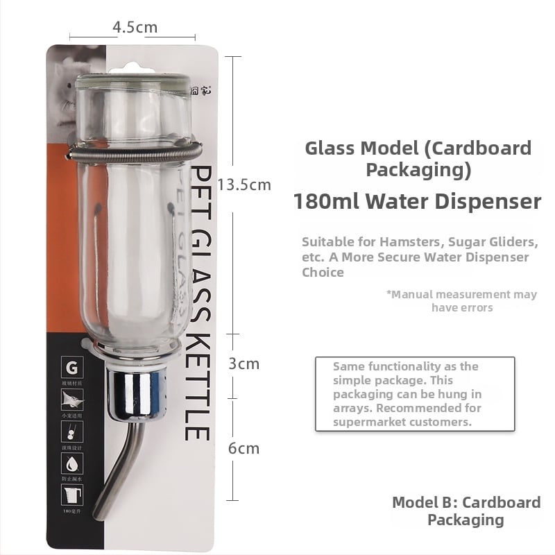 Üvegből készült itatópohár kisállatok számára golyóscsapárral – alkalmas hörcsögöknek és más apró állatoknak