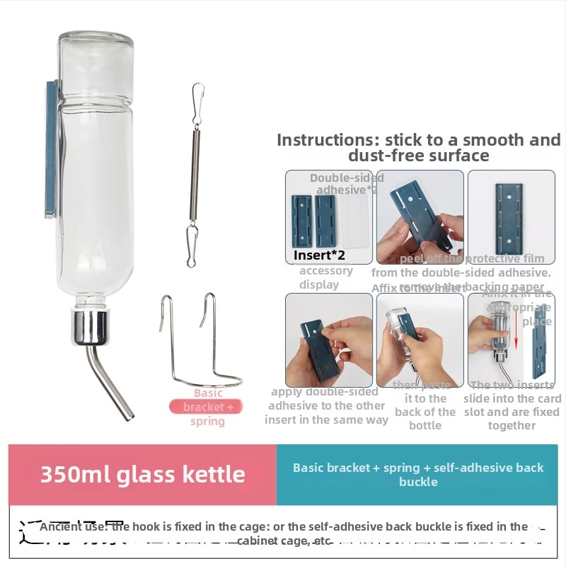 Üvegből készült itatópohár kisállatok számára golyóscsapárral – alkalmas hörcsögöknek és más apró állatoknak