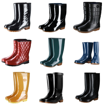 JSM Botosei de ploaie unisex pentru șantier, impermeabili, anti-derapare, cu înălțime înaltă a tubului, talpă din plastic, căptușeală textilă